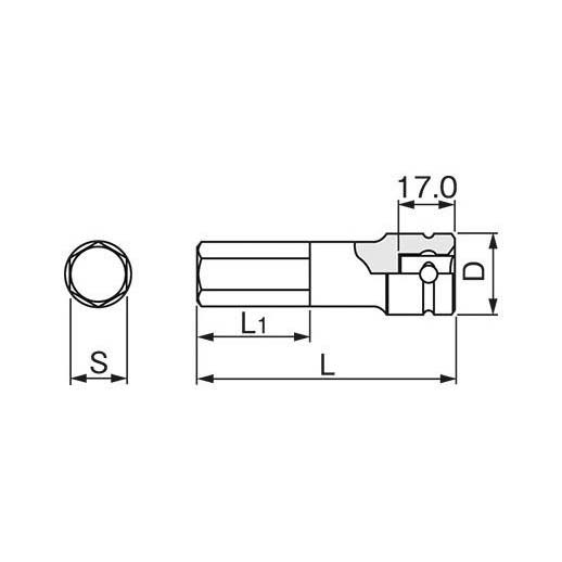 インパクト用ヘキサゴンソケット12.7角　05mm