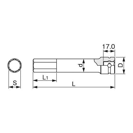 インパクト用ヘキサゴンソケットロング12.7角　12mm