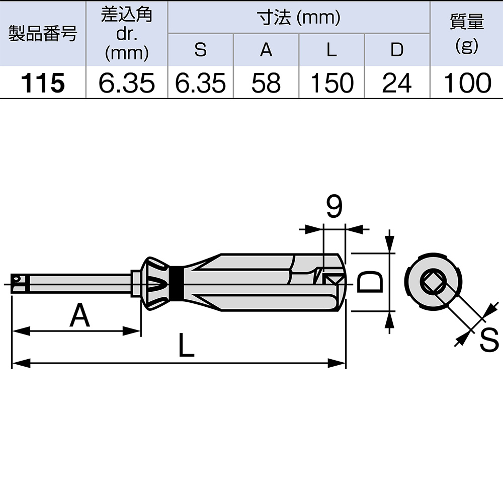 ＴＯＮＥ　ドライバー形ハンドル　６．３５×１５０