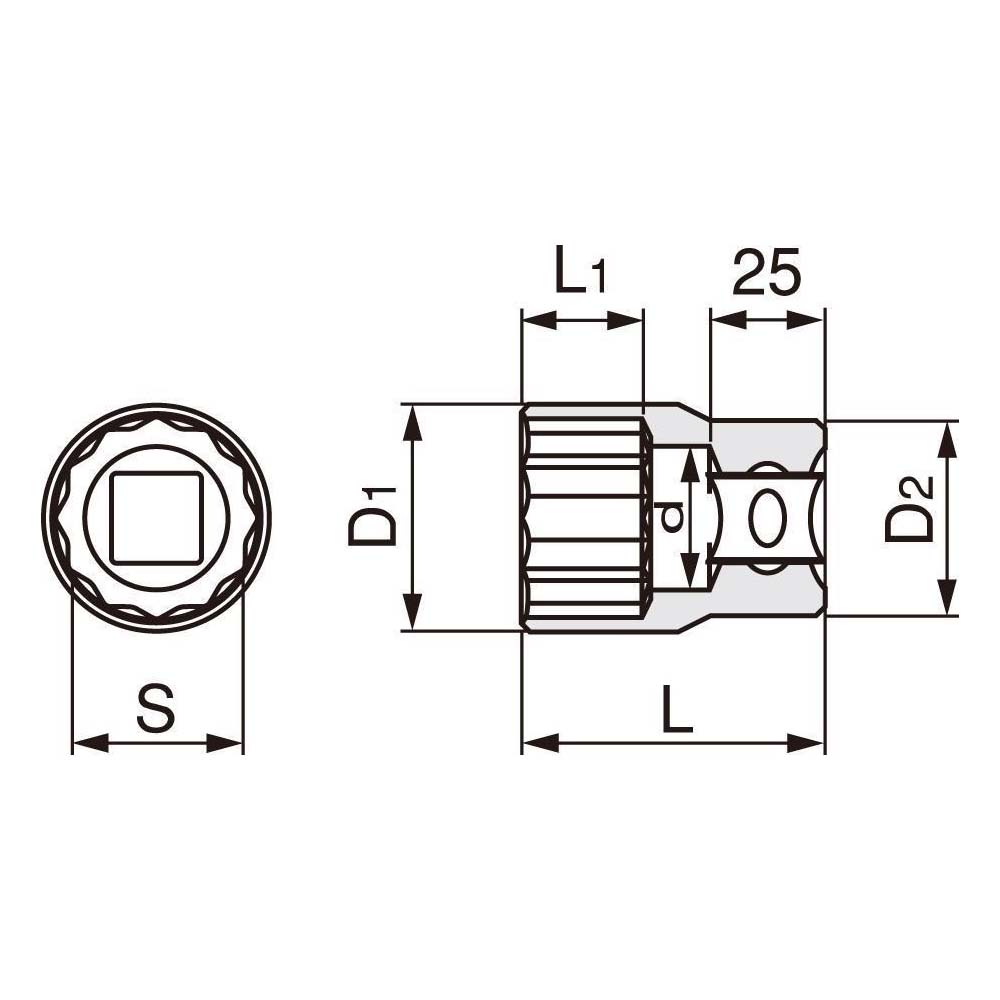 ソケット 19.0角　6D 27mm