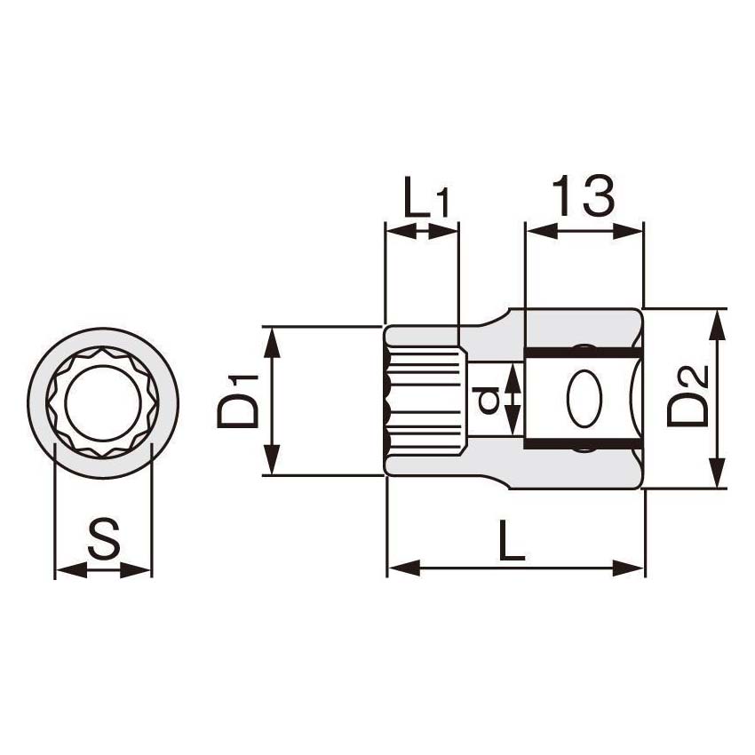 ソケット インチ 9.5角　3DB 5/8