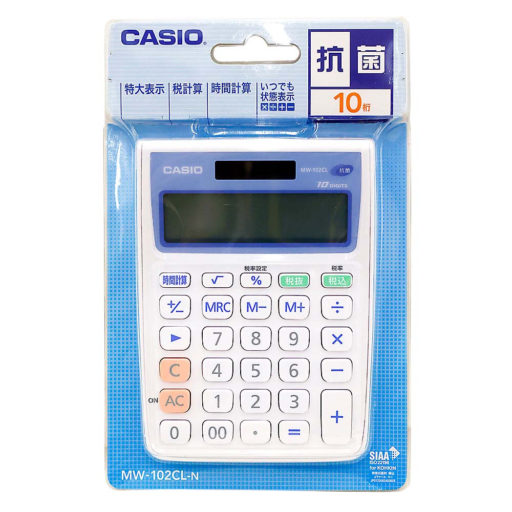 カシオ 抗菌電卓 ミニジャストタイプ 10桁 MW-102CL-N カシオ 抗菌電卓 ミニジャストタイプ 10桁 MW-102CL-N