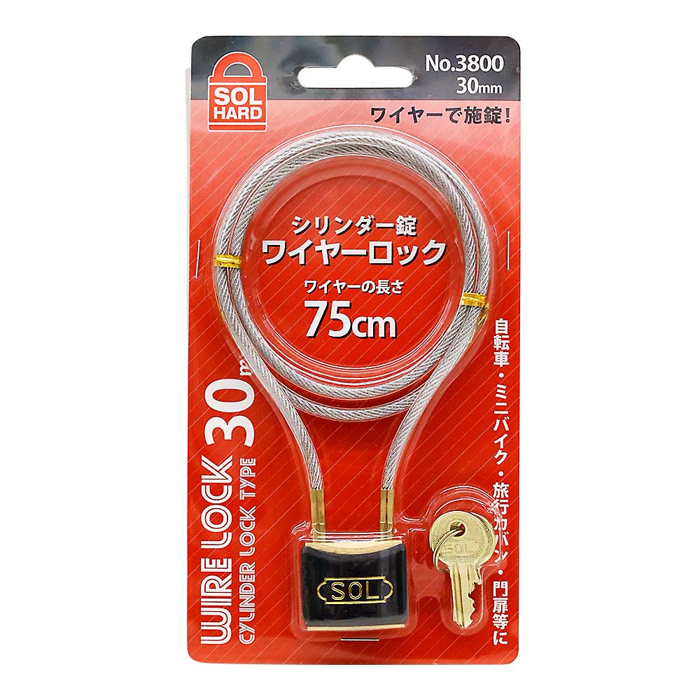 ＳＯＬカラーワイヤーロック　ブラック　３０ｍｍ