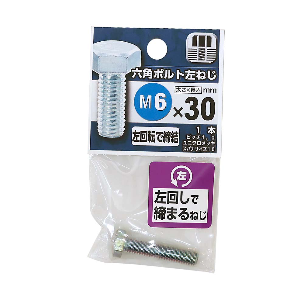 六角ボルト　左ねじ　６Ｘ３０