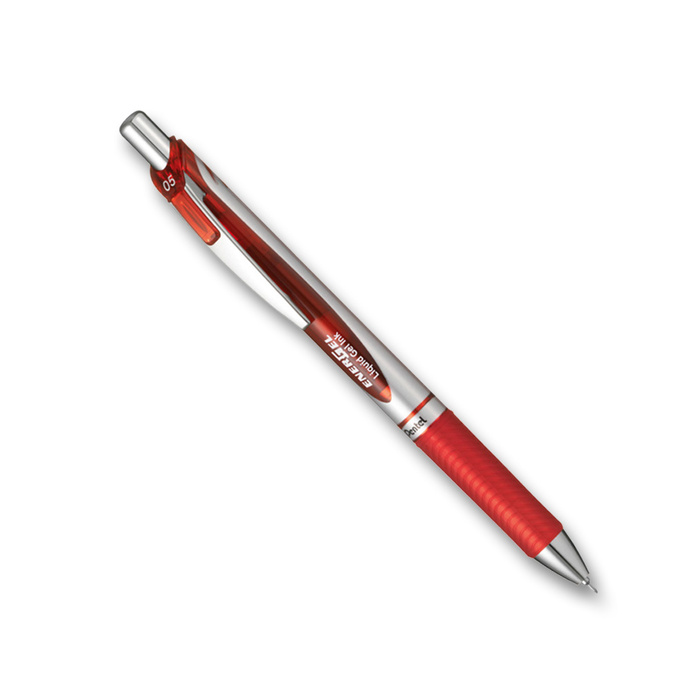 ペンテル ゲルボールペン/0.5mm エナージェル(ノック式) シルバー軸 赤　BLN75Z-B