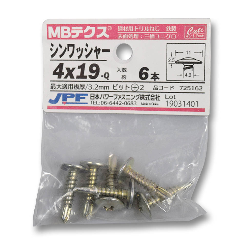 キュート シンワッシャー 4X19 (6本) 鉄