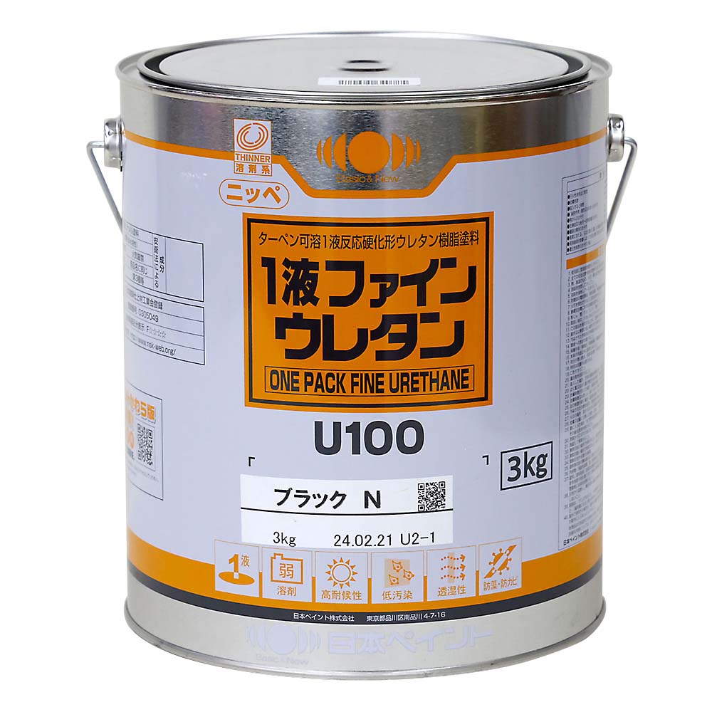 ニッペ　一液ファインウレタンＵ１００　ブラック　３ｋｇ