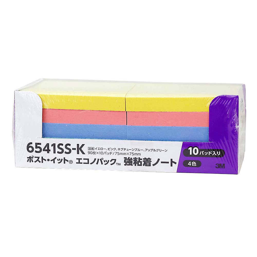 ポストイット 強粘着エコノパック ノート パステル混色　6541SSK